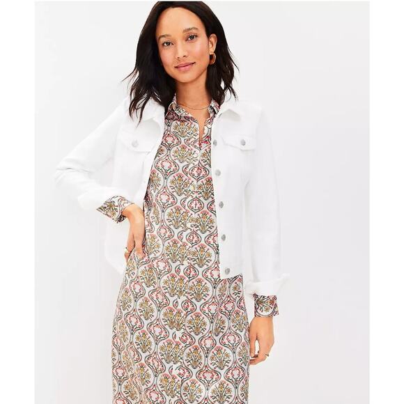 LOFT Satin Tuilerie Midi Shirtdress Sz 4 Floral Geo Paisely Minimalist Luxe $110 - Picture 3 of 11